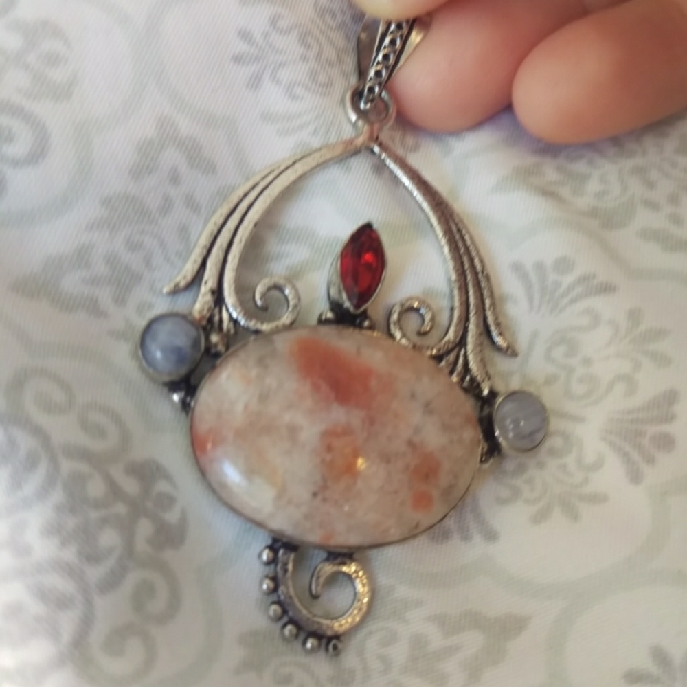 Stainless Steel Pendant With Moonstone/Jasper